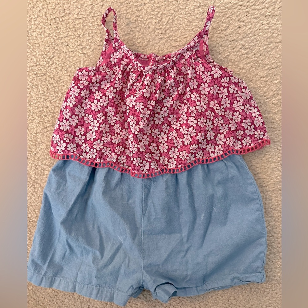 BabyGap Floral Chambray Romper pink blue 18-24 months